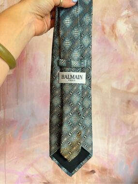 Balmain Paris Men’s Teal Geometric Silk Tie